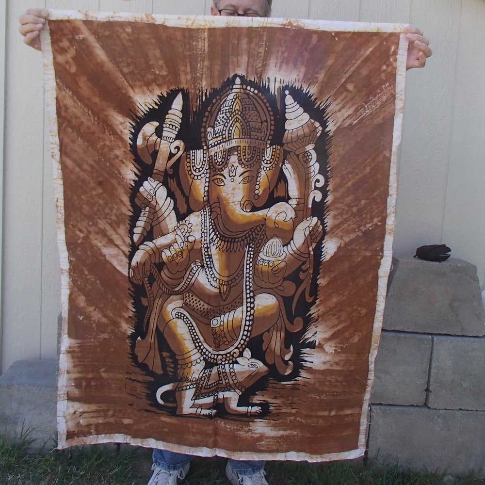 Ganesh Hindu Tapestry Wall Hanging Cotton Screen Printed Unframed 35" x 46"